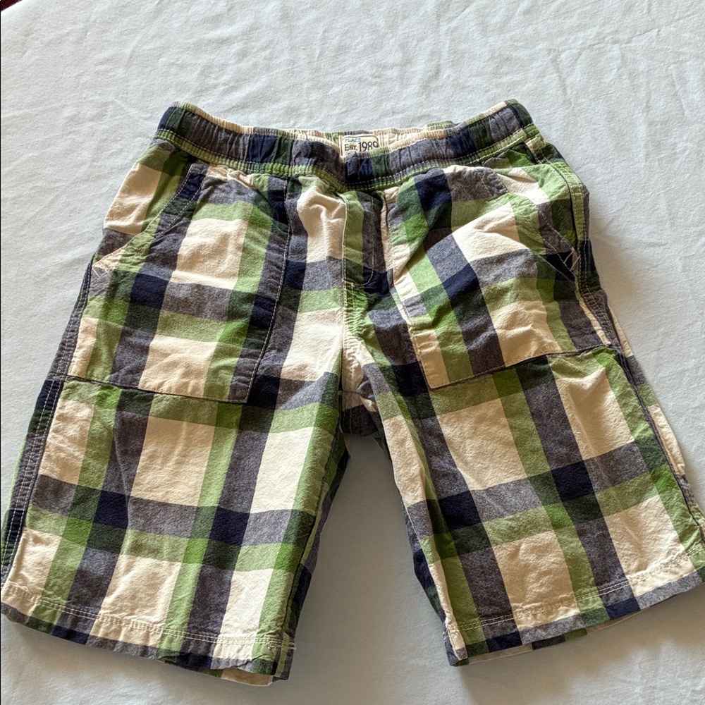 Place Boys Plaid Cargo Shorts in Green, Cream & Blue Size 10